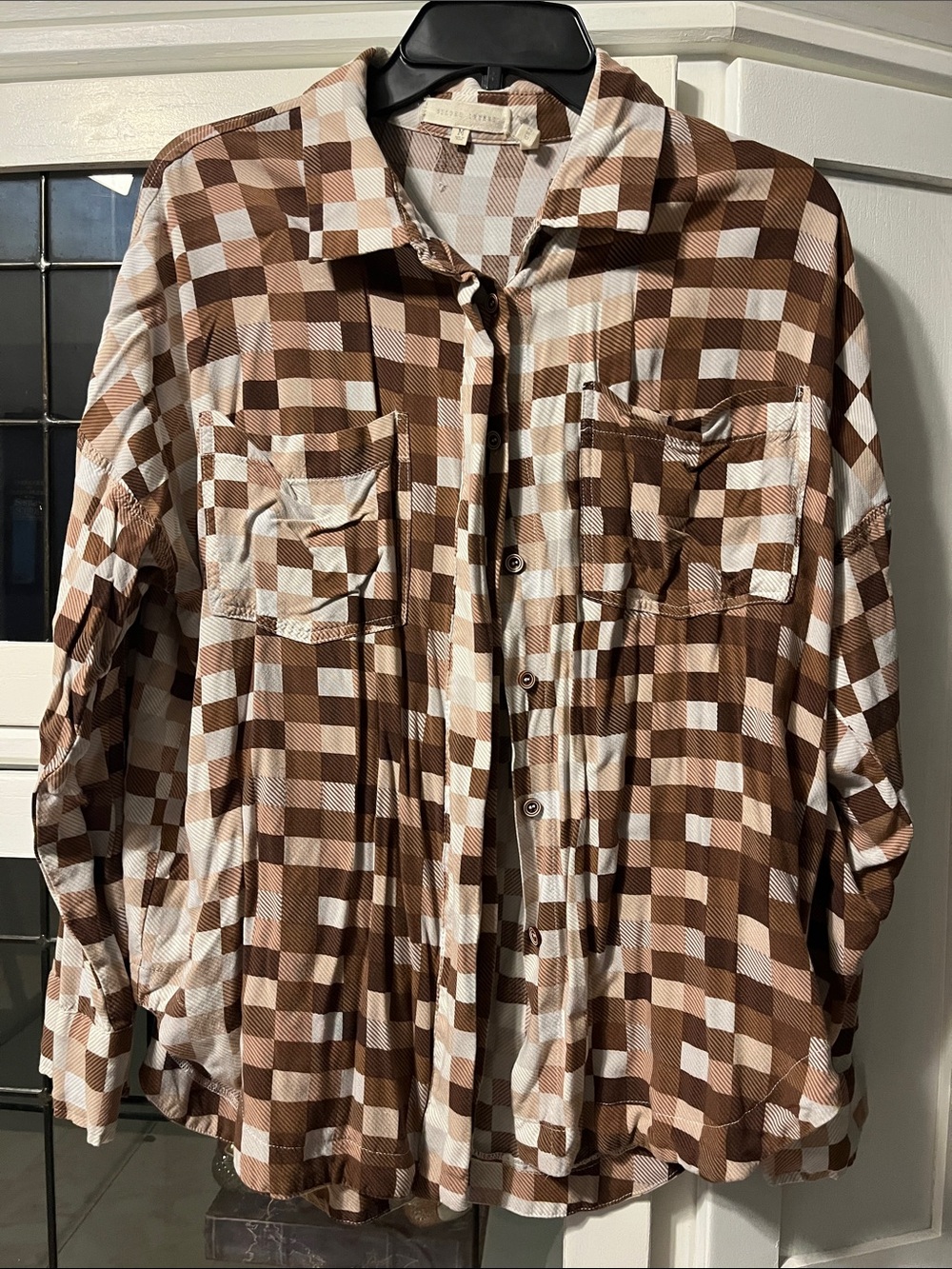 Brown & White Check Button-Up Shirt